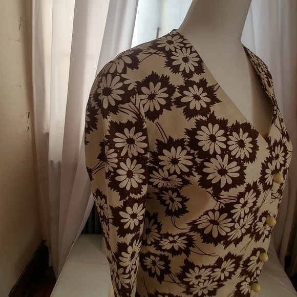 Vintage 60s Blazer Tapestry Brown & White Floral - Picture 4 of 9